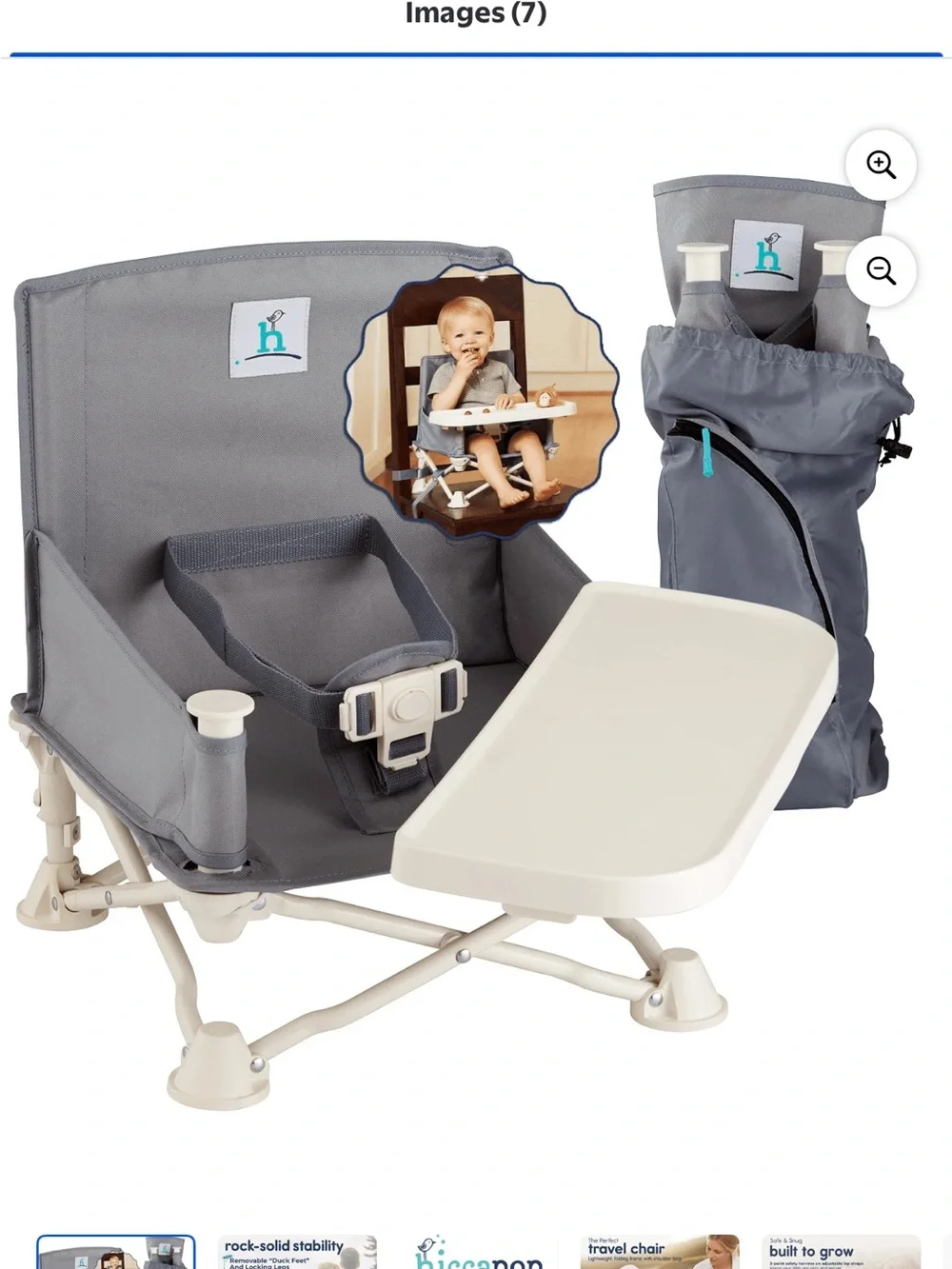 Baby Travel Booster Chair with Tray - Gray